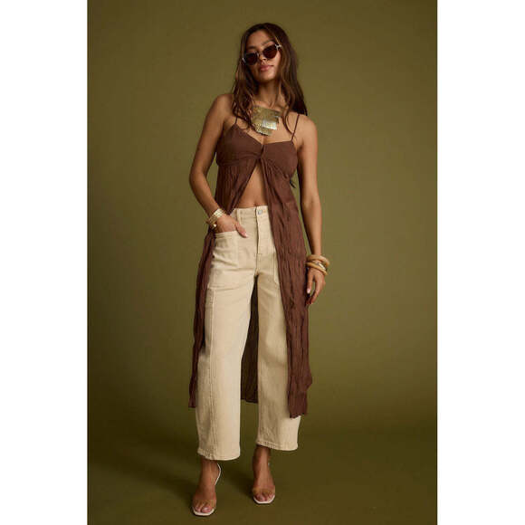 12th Tribe Mischa Brown Longline Cami Top Size MM - Picture 2 of 3